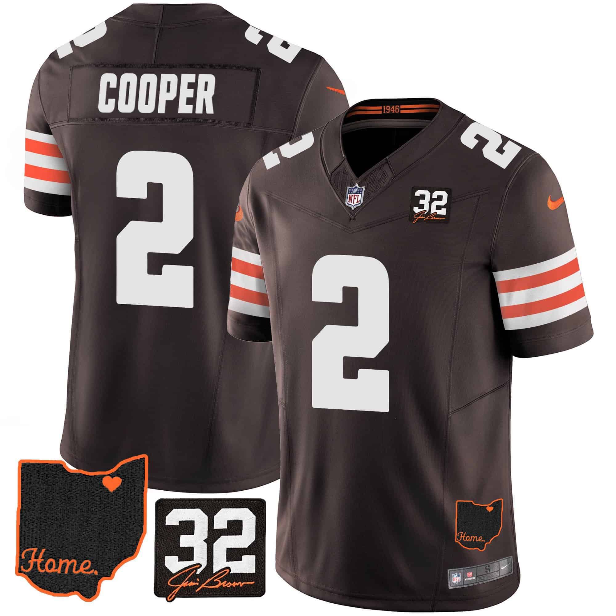 Men Cleveland Browns #2 Cooper Brown Memorial Home Patch 2024 Nike NFL Jersey style 1